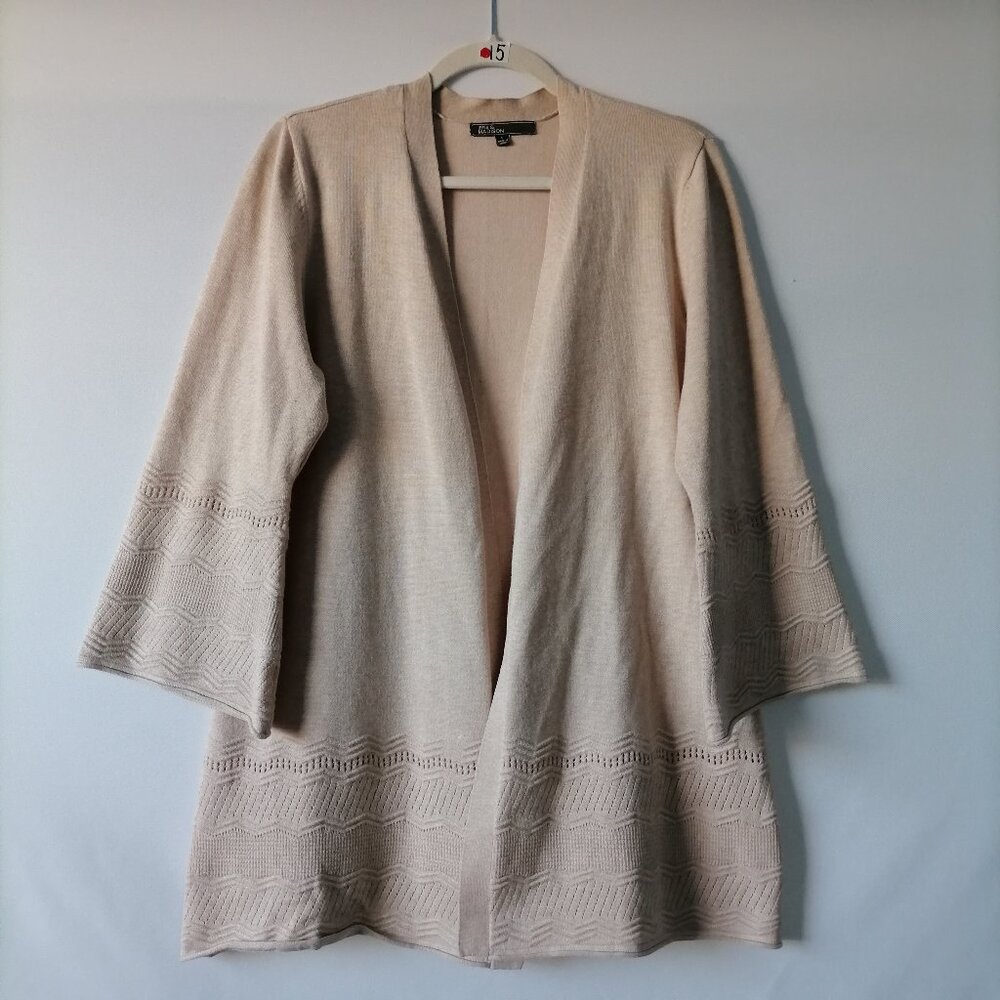 89 Th & Madison Womens Tan Beige Open Front Knit Cardigan Sweater Size Large